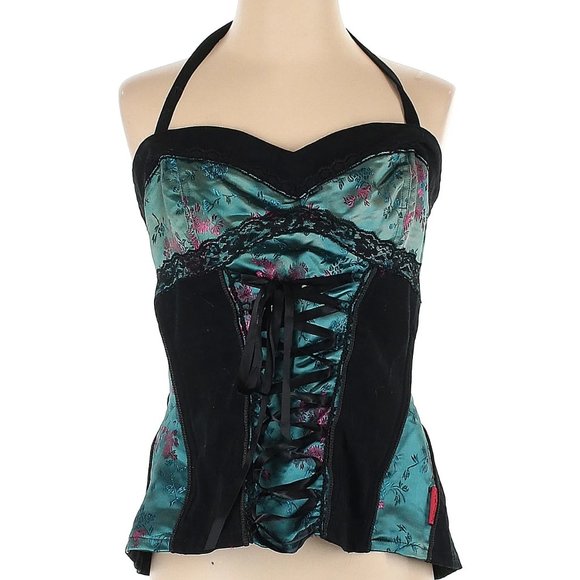Tripp NYC Embroidered Lace Corset Halter Neck Sweetheart Top - Picture 1 of 12